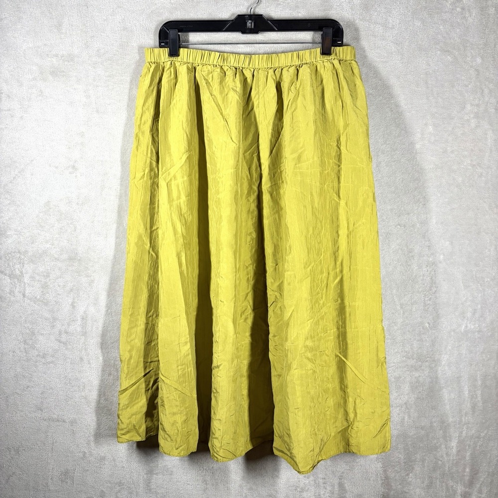 Eileen Fisher Silk Midi Skirt Chartreuse Size M Lightweight Lagenlook Dopamine